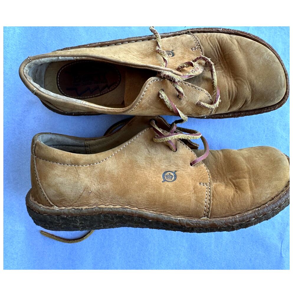 Born W5808 Tan Leather Lace-Up Oxfords 8 / 39 Moc Toe Comfort Shoes Handcrafted